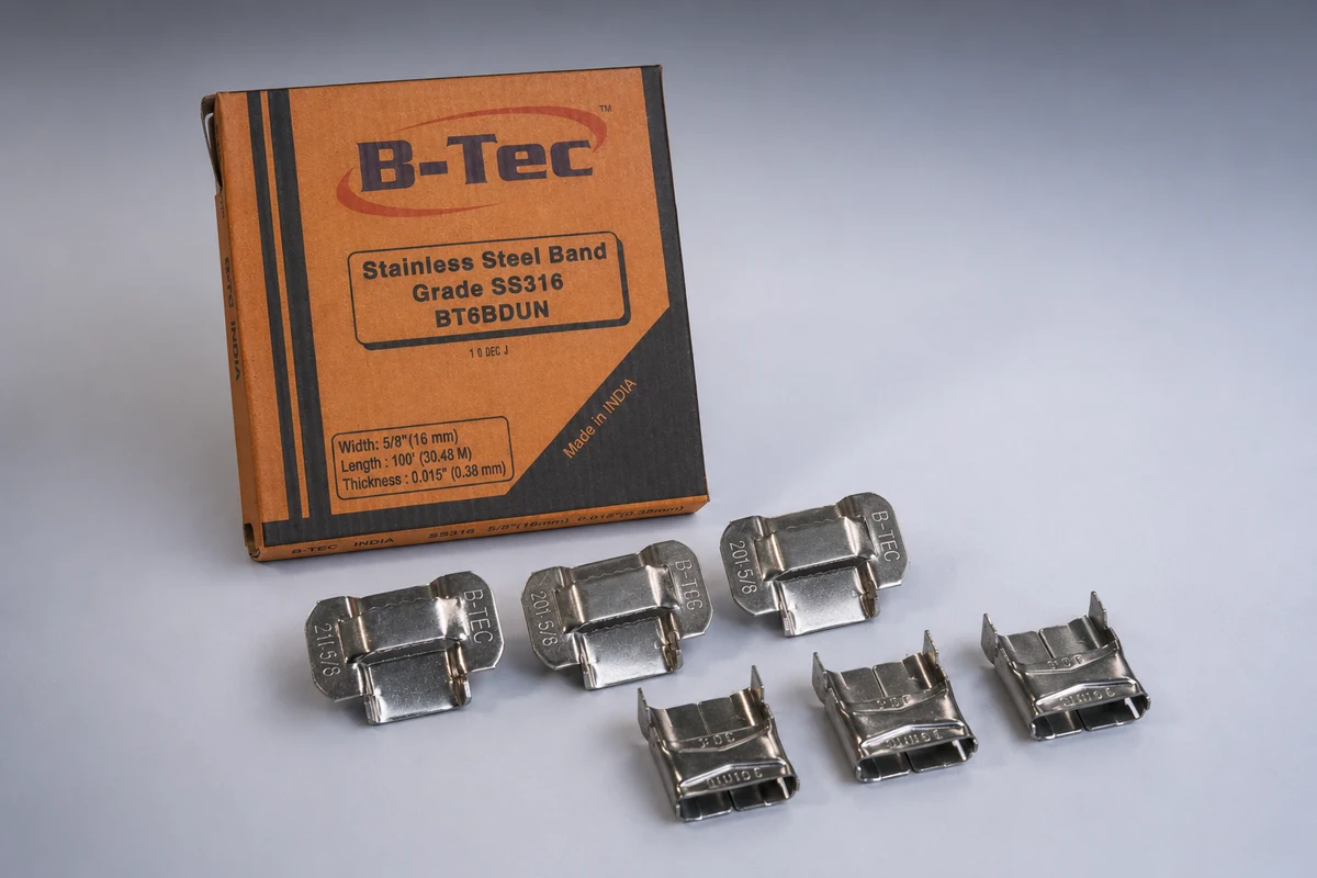 B-Tec Stainless Steel Bands, Teeth-Type Buckles and Wing Seal Clips